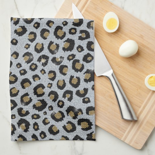 Silver Gold Glitter Black leopard Print Theedoek (Quarter Fold)