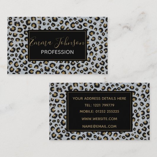 Silver Gold Glitter Black leopard Print Visitekaartje (Voorkant / Achterkant)