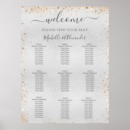 Silver Gold glitter bruiloft-zitbord Poster (Voorkant)