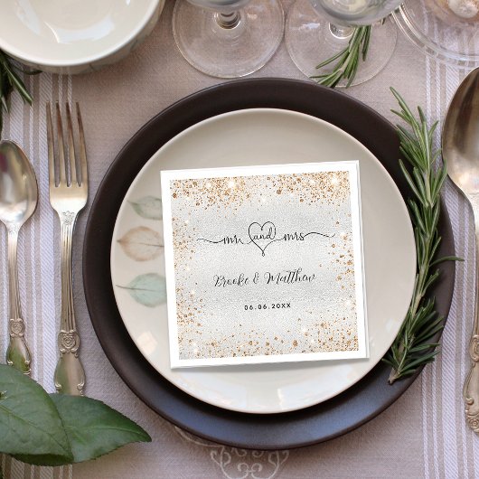 Silver gold glitter de heer mrs hart bruiloft servet