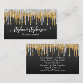 Silver + Gold Glitter Drip Mode Stylist Modern Visitekaartje (Voorkant / Achterkant)