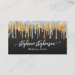 Silver + Gold Glitter Drip Mode Stylist Modern Visitekaartje