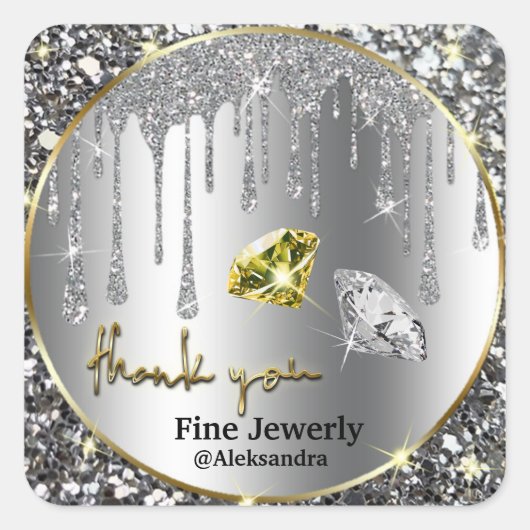 Silver Gold Glitter Drip Vierkante Sticker (Voorkant)