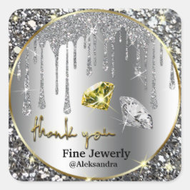 Silver Gold Glitter Drip Vierkante Sticker