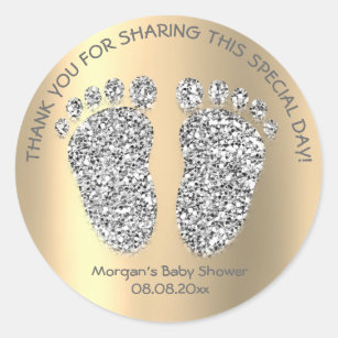 Silver Gold Glitter Feet Baby shower Favor Dank Ronde Sticker