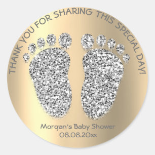 Silver Gold Glitter Feet Baby shower Favor Dank Ronde Sticker