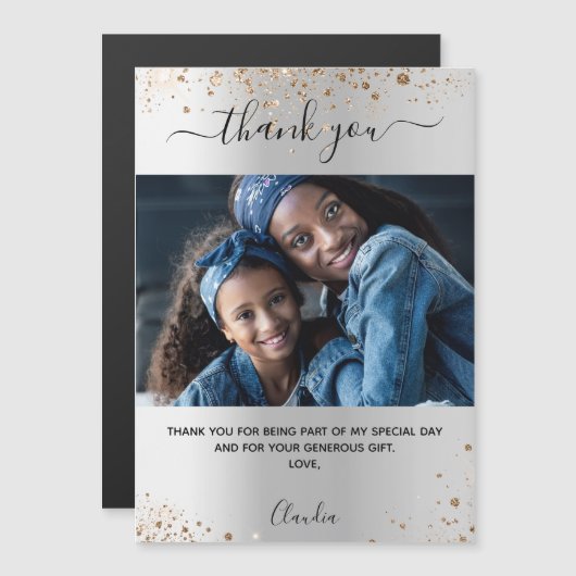 Silver Gold glitter foto bedankt magnet (Voorkant / Achterkant)