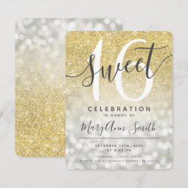 Silver Gold Glitter Glam Lights Sweet 16th Kaart