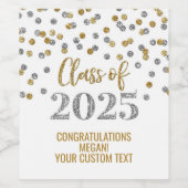 Silver Gold Glitter Klasse van 2025 Afstuderen Wijn Etiket (Enkel label)