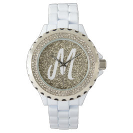 Silver Gold Glitter look Elegant Monogramed Horloge