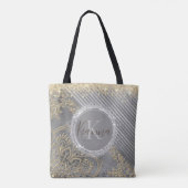 Silver Gold Glitter Lotus Mandala Monogram Tote Bag (Achterkant)