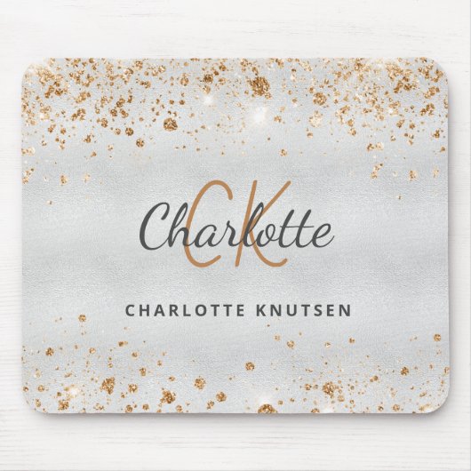 Silver Gold glitter monogram, metallic naam Muismat (Voorkant)