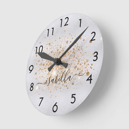 Silver Gold glitter-naamscript Ronde Klok (Hoek)