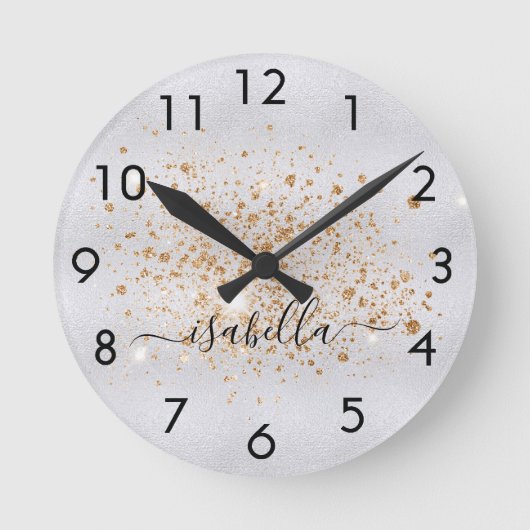 Silver Gold glitter-naamscript Ronde Klok (Voorkant)