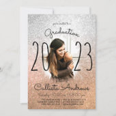 Silver Gold Glitter Ombre Halo Foto Afstuderen Kaart (Voorkant)