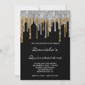 Silver Gold Glitter-schijven zwart Quinceañera Kaart (Voorkant)