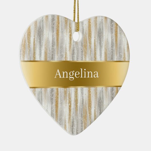 Silver Gold Glitter Sparkle Gold Ribbon Christmas Keramisch Ornament (Rechts)