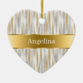 Silver Gold Glitter Sparkle Gold Ribbon Christmas Keramisch Ornament (Voorkant)