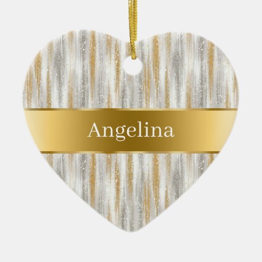 Silver Gold Glitter Sparkle Gold Ribbon Christmas Keramisch Ornament (Voorkant)