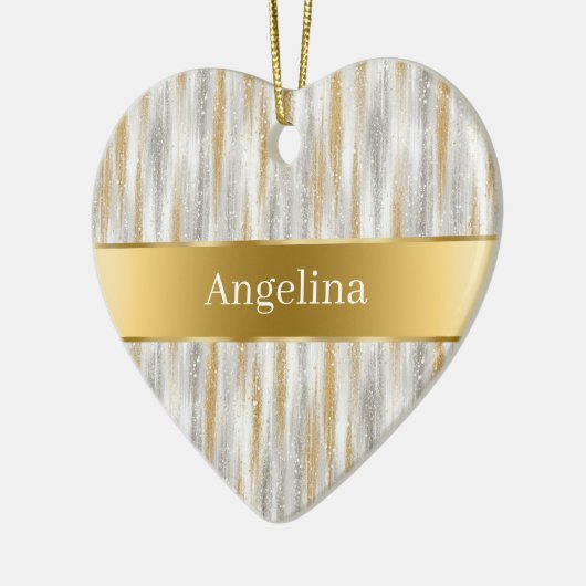 Silver Gold Glitter Sparkle Gold Ribbon Christmas Keramisch Ornament (Links)