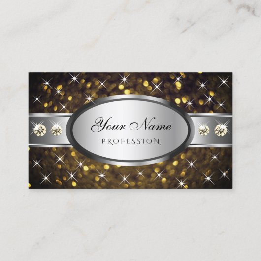 Silver Gold Glitter Sparkle Stars Diamonds Grafisc Visitekaartje (Voorkant)