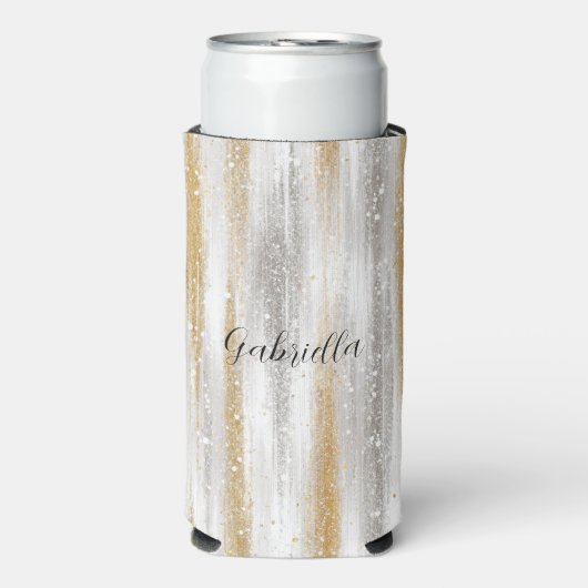 Silver Gold Glitzy Sparkle Christmas New Year Seltzer Blikjeskoeler (Seltzer Voorkant)
