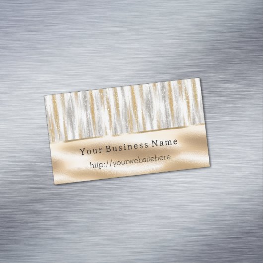Silver Gold Glitzy Stripes Business name website Magnetisch Visitekaartje (Voorbeeld)