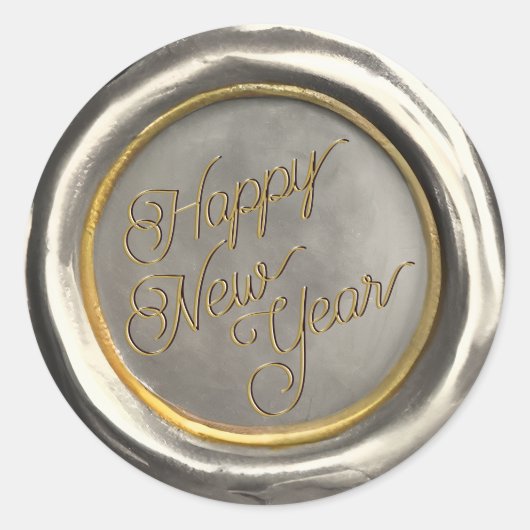 Silver & Gold Happy New Year Wax Seal Stickers (Voorkant)