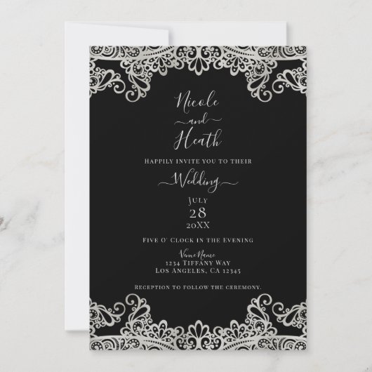 Silver & Gold Lace Elegant Wedding Kaart (Voorkant)