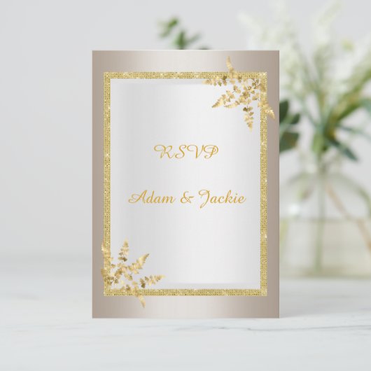 Silver Gold leaf ELEGANT CLASSY rsvp Kaart (Staand voorkant)