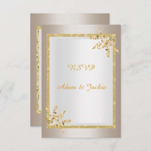 Silver Gold leaf ELEGANT CLASSY rsvp Kaart (Voorkant / Achterkant)