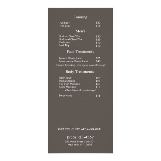 Silver Gold Leaves Beauty Salon-prijslijst Reclamekaart (Achterkant)