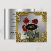 Silver Gold Lijst Flowers Birthday Uitnodiging 2 (Voorkant / Achterkant)