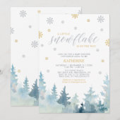 Silver & Gold, Little Snowflake Winter Baby shower Kaart (Voorkant / Achterkant)