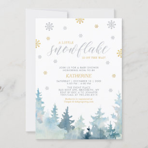Silver & Gold, Little Snowflake Winter Baby shower Kaart