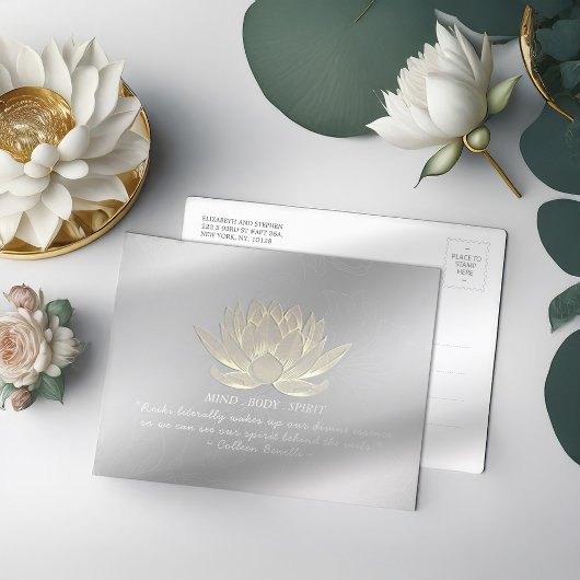Silver Gold Lotus Yoga Meditation Instructor Quote Briefkaart