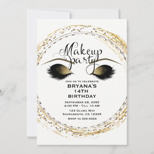 Silver & Gold Make-up Wimpers Glam Beauty Party Kaart (Voorkant)