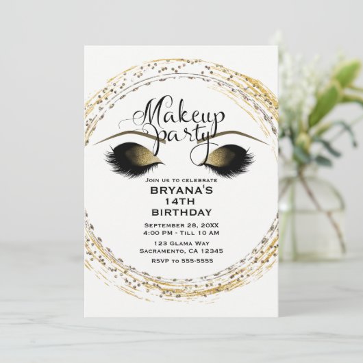 Silver & Gold Make-up Wimpers Glam Beauty Party Kaart (Staand voorkant)