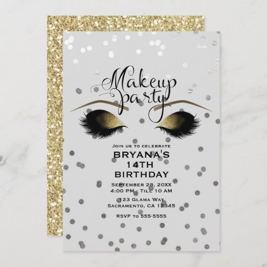 Silver & Gold Makeup Eyelashes Beauty Stippen Part Kaart (Voorkant / Achterkant)