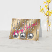 Silver Gold Merry-kerst Kaart (Gele Bloem)