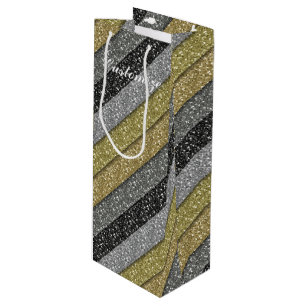 Silver & Gold Metallic Glitter Wine Gift Bag Wijn Cadeautas