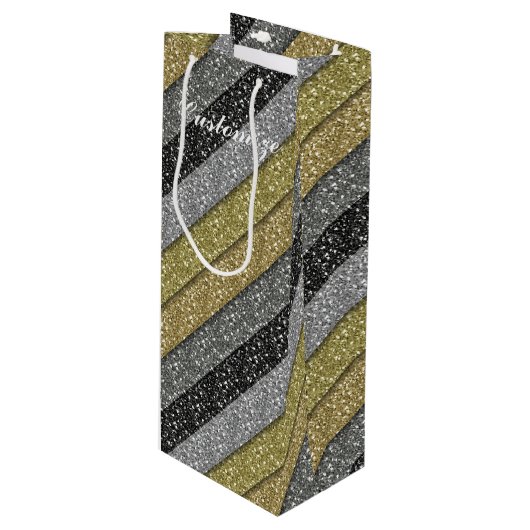 Silver & Gold Metallic Glitter Wine Gift Bag Wijn Cadeautas (Voorkant Gekanteld)