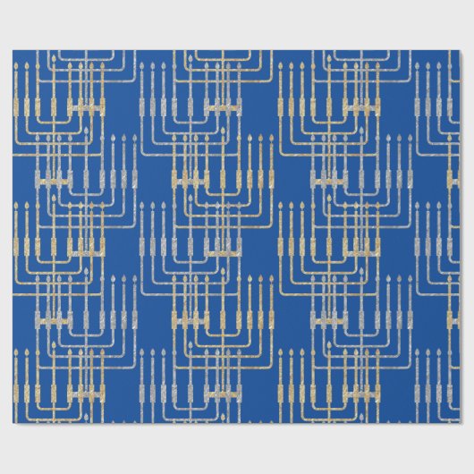 Silver & Gold Modern Square Menorahs Hanukkah Cadeaupapier (Vlak)