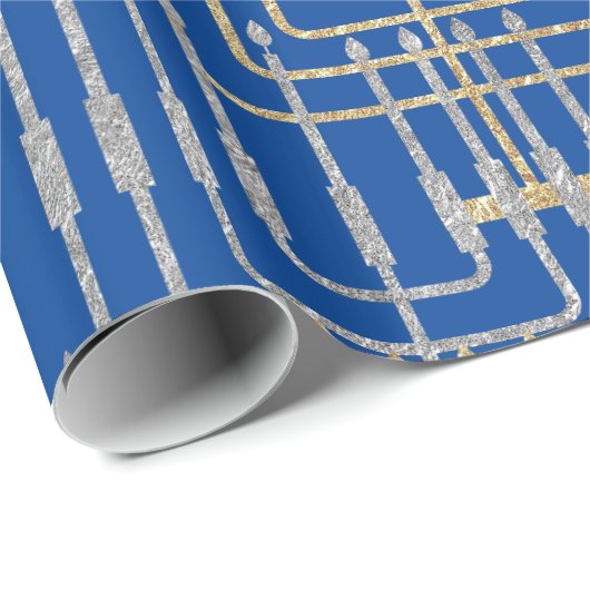Silver & Gold Modern Square Menorahs Hanukkah Cadeaupapier (Rol Hoek)