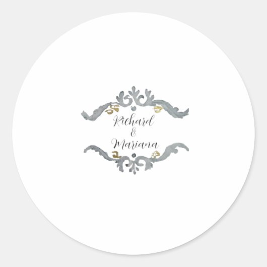 Silver&Gold Monogram Bruiloft Sticker met Naam (Voorkant)