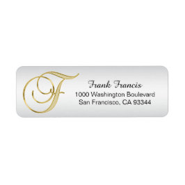 Silver Gold Monogram Letter 'F' Envelope Return Etiket