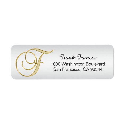 Silver Gold Monogram Letter 'F' Envelope Return Etiket (Voorkant)