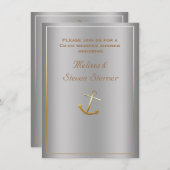 Silver Gold Nautical Anchor Shower-uitnodiging Kaart (Voorkant / Achterkant)