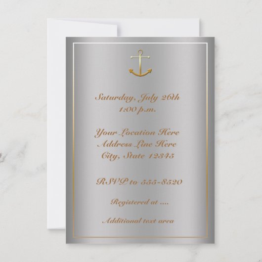 Silver Gold Nautical Anchor Shower-uitnodiging Kaart (Achterkant)