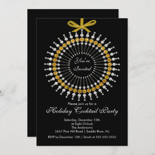 Silver & Gold Ornament Cocktail-kerstfeest Kaart (Voorkant / Achterkant)